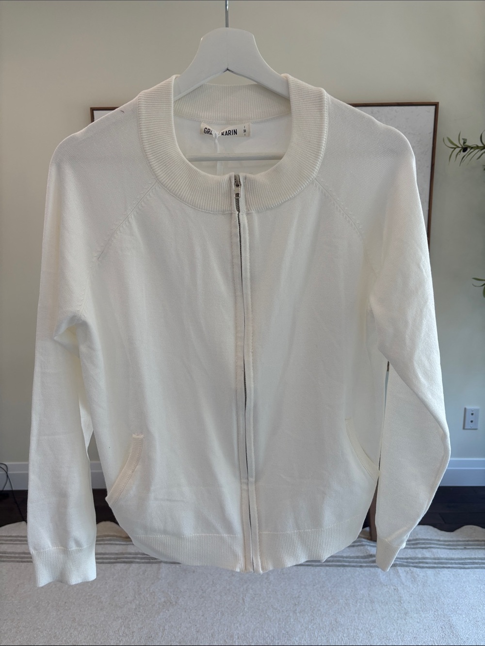Grace Karin White Zip-Up Bomber Jacket